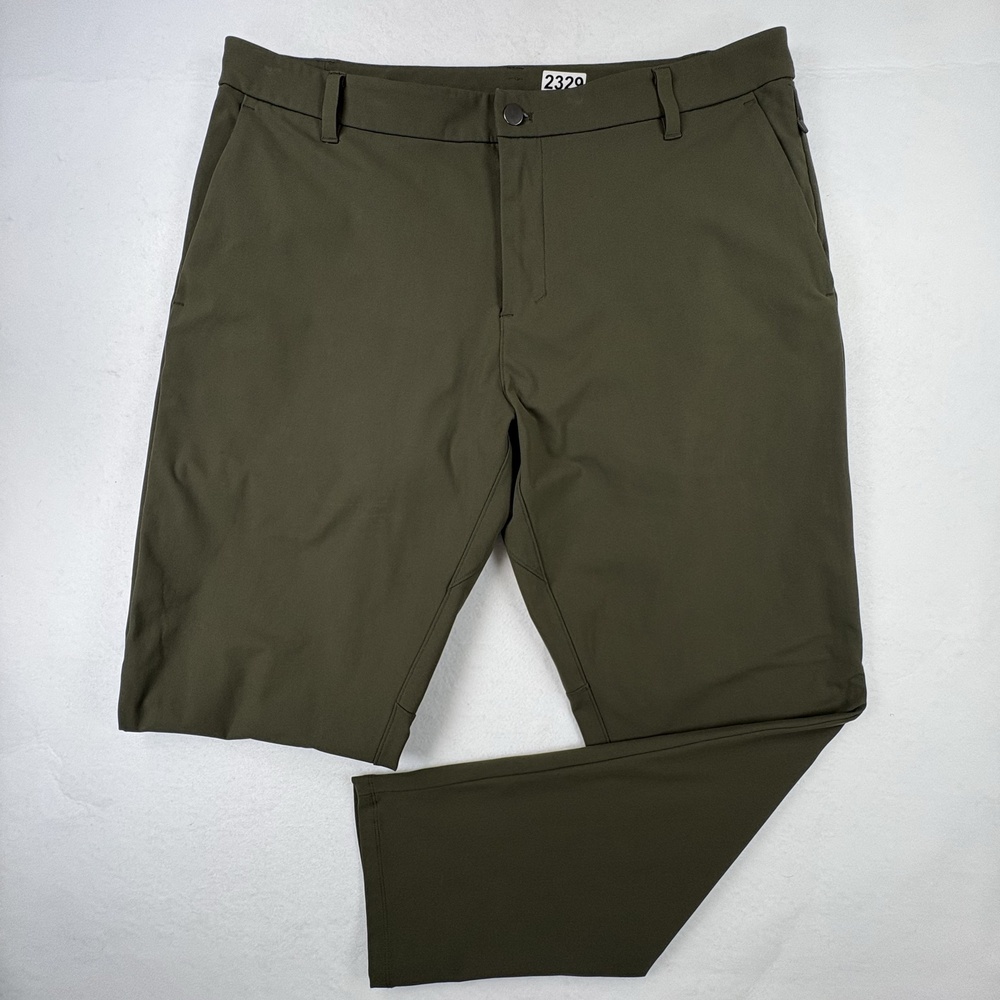 Lululemon Commission Pants Mens 38x30 Olive Green Warpstreme ABC Classic Fit